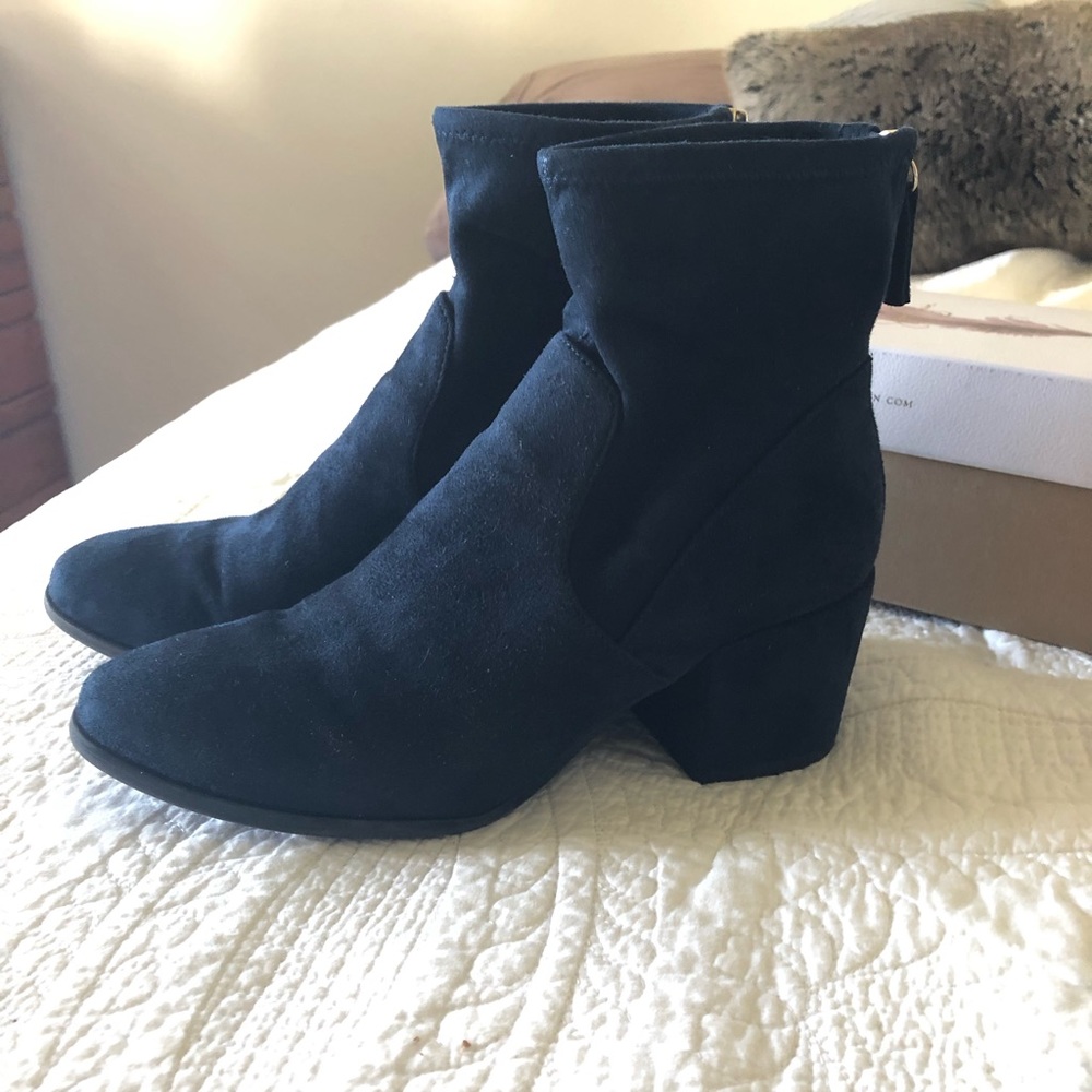 Navy suede booties